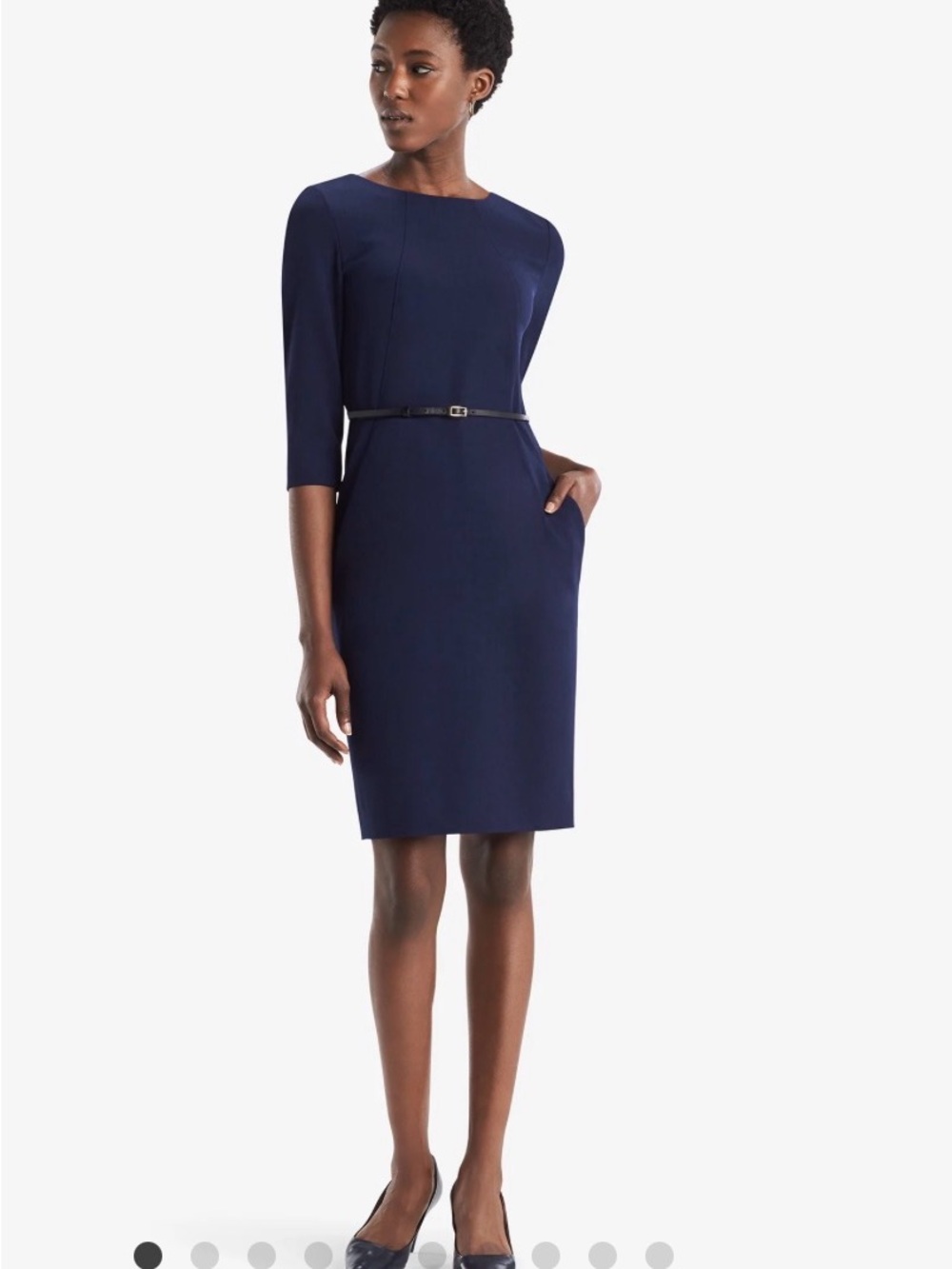 MM.LaFleur Navy Midi Sheath Dress with Slim Belt